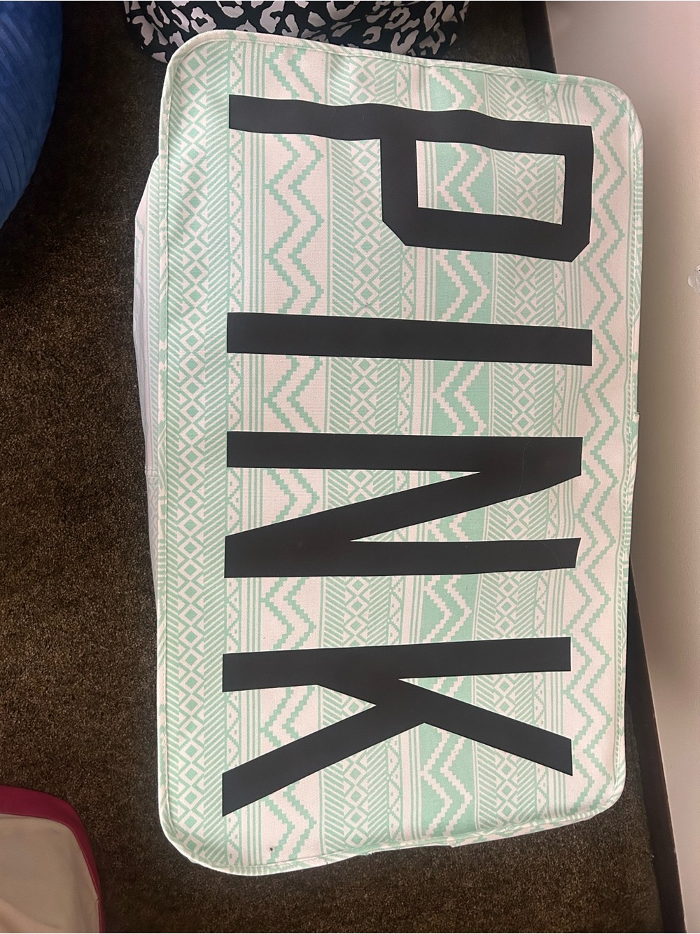 PINK Victoria's Secret Mint and White Aztec dorm bin